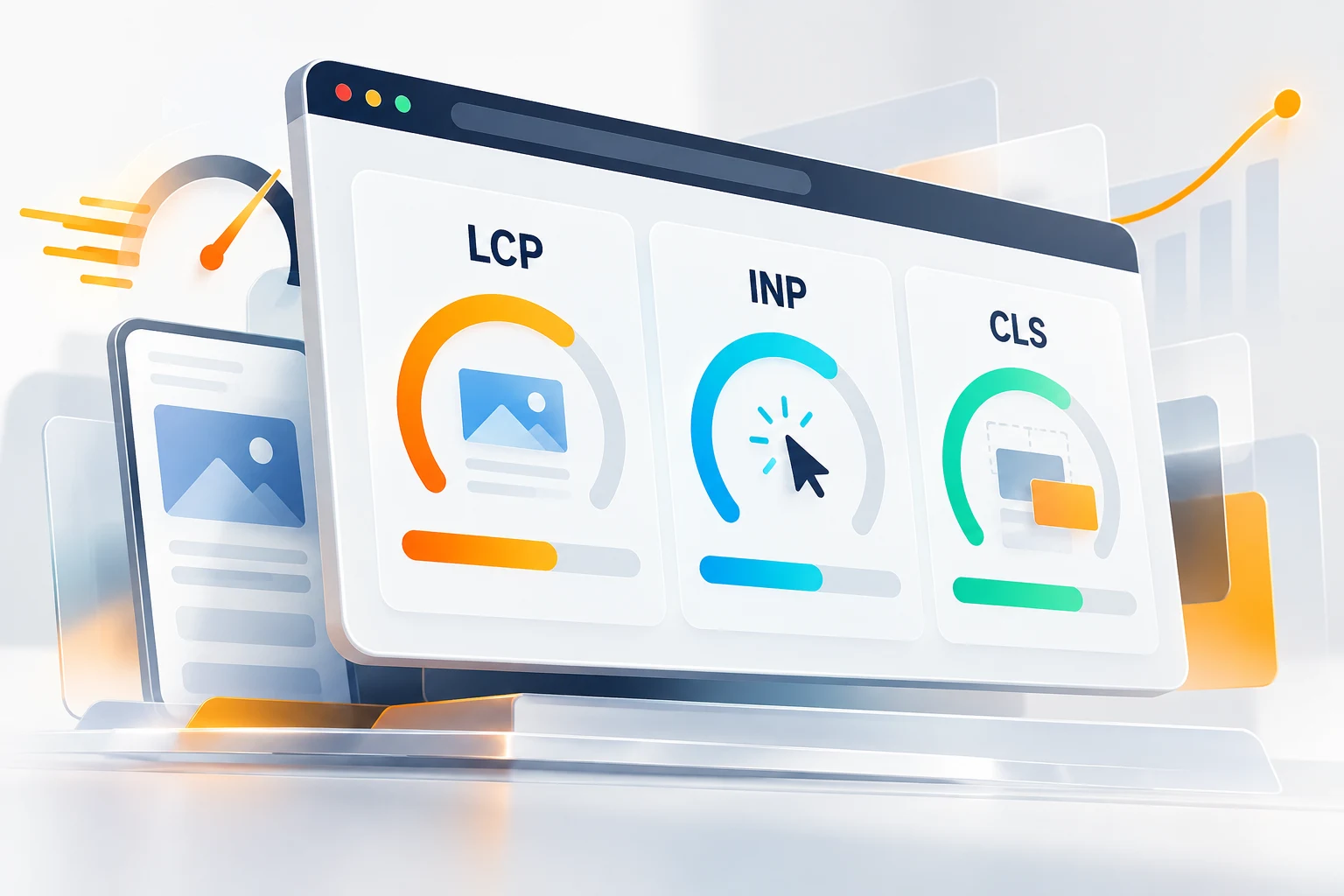 LCP, INP ve CLS metriklerini gösteren Core Web Vitals performans paneli