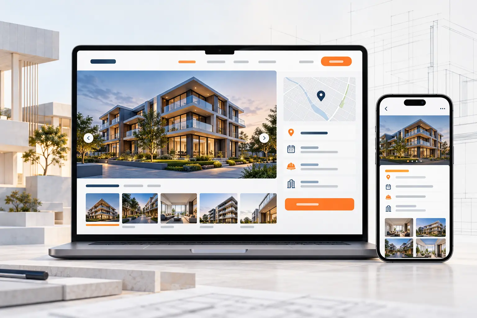 İnşaat firması için masaüstü ve mobil proje detay sayfası web tasarımı