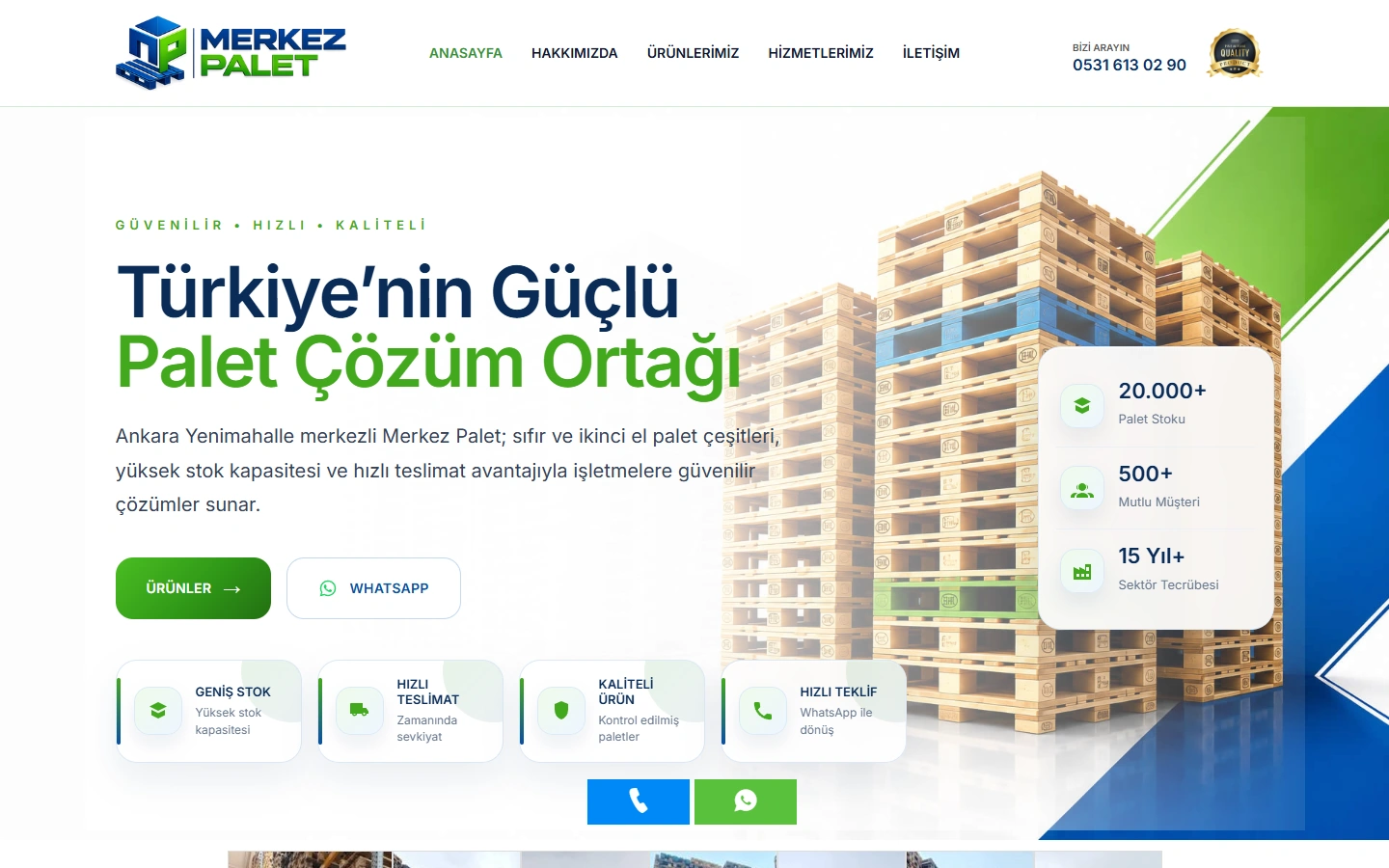 Merkez Palet masaüstü web sitesi görünümü