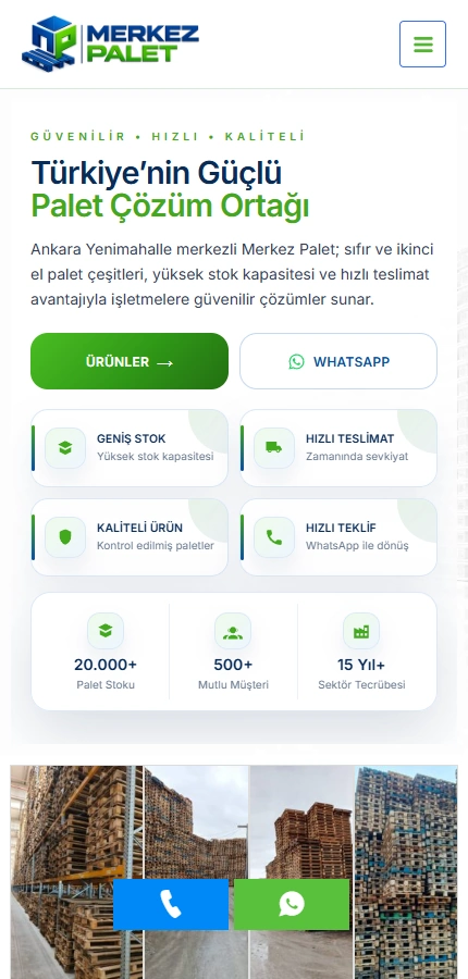 Merkez Palet mobil web sitesi görünümü