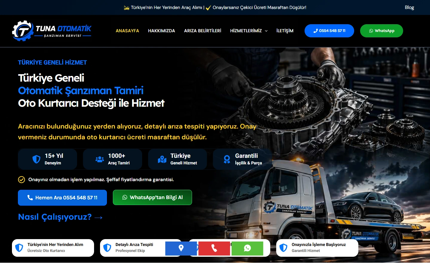 Tuna Otomatik masaüstü web sitesi görünümü
