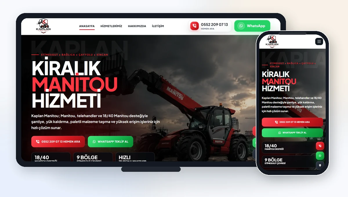 Kaplan Manitou masaüstü ve mobil kurumsal web sitesi tasarımı