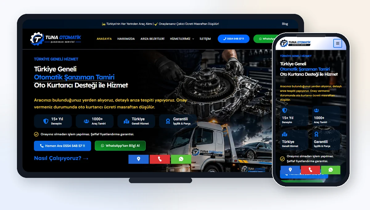 Tuna Otomatik masaüstü ve mobil web sitesi tasarımı