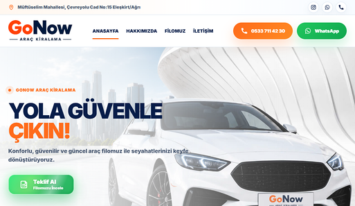 GoNow araç kiralama masaüstü web sitesi