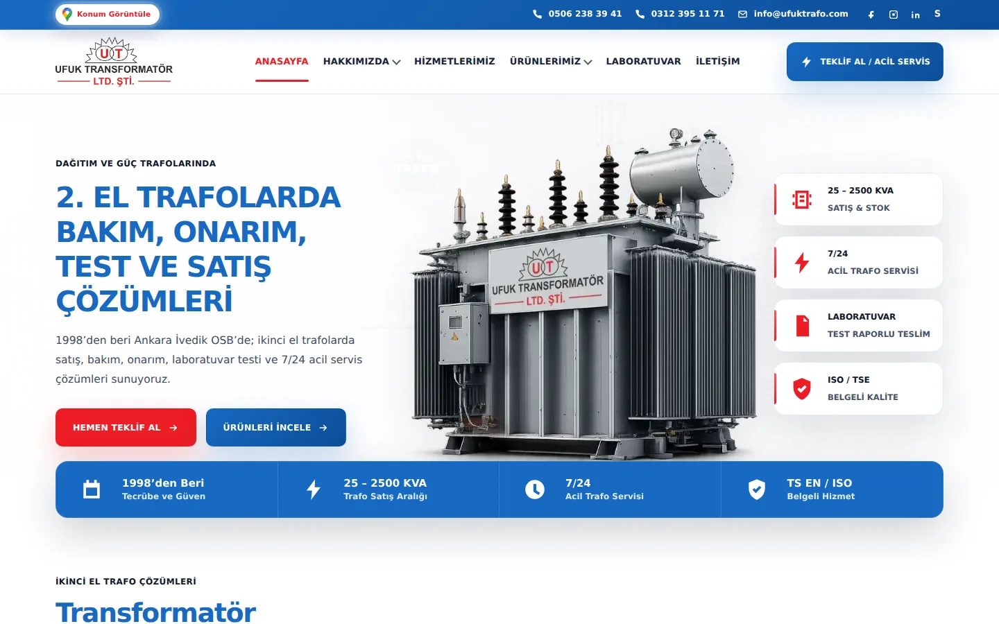 Ufuk Trafo canlı web sitesinin 30.10.2026 tarihli görünümü.