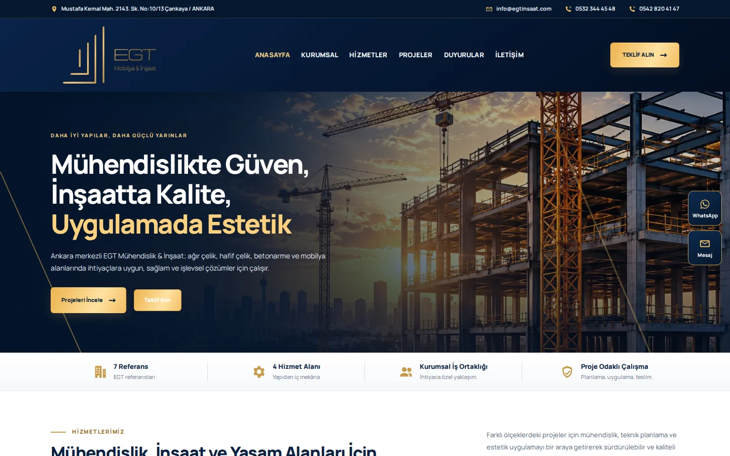 EGT İnşaat canlı web sitesinin 30.10.2026 tarihli görünümü.
