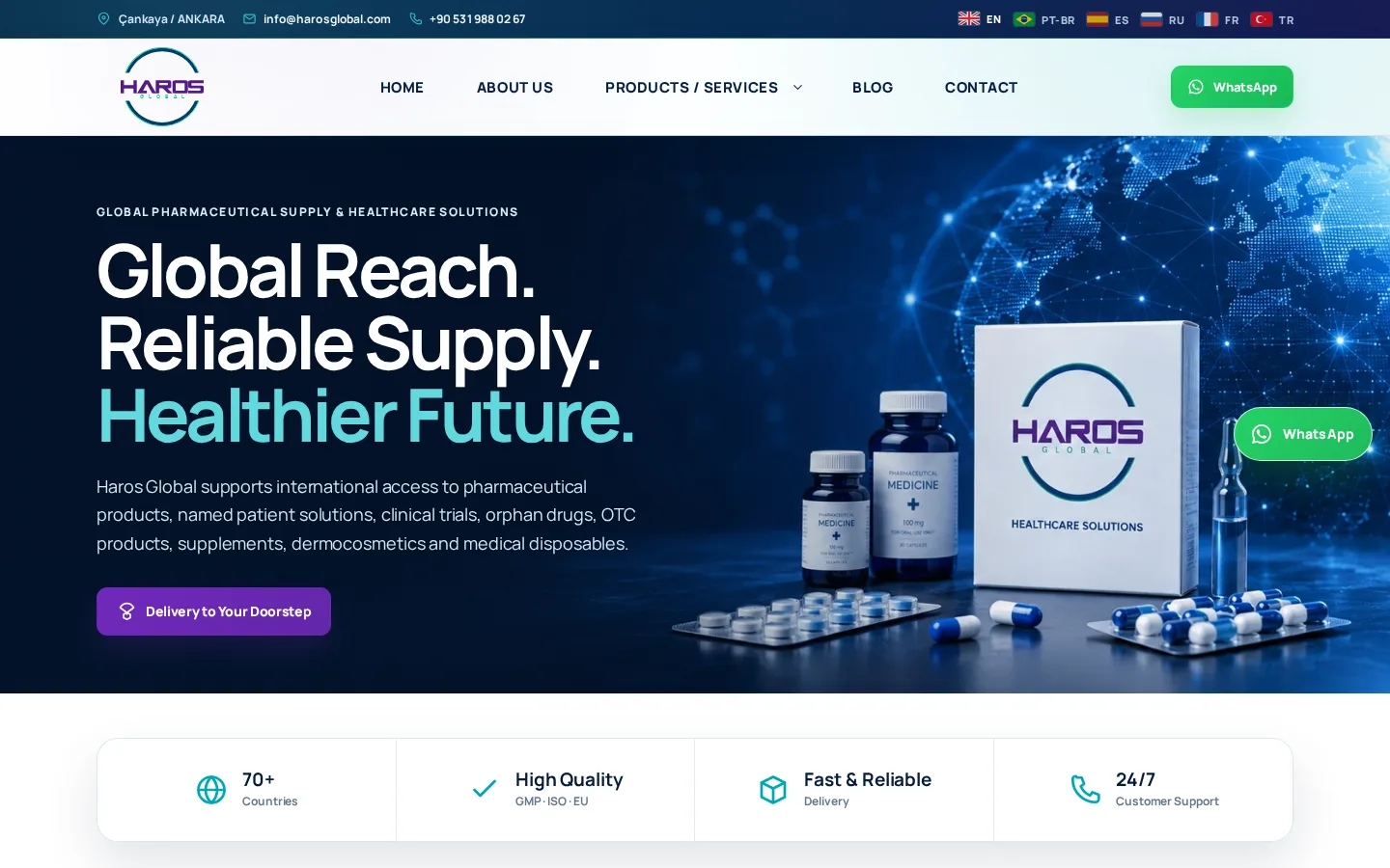 Haros Global canlı web sitesinin 30.10.2026 tarihli görünümü.