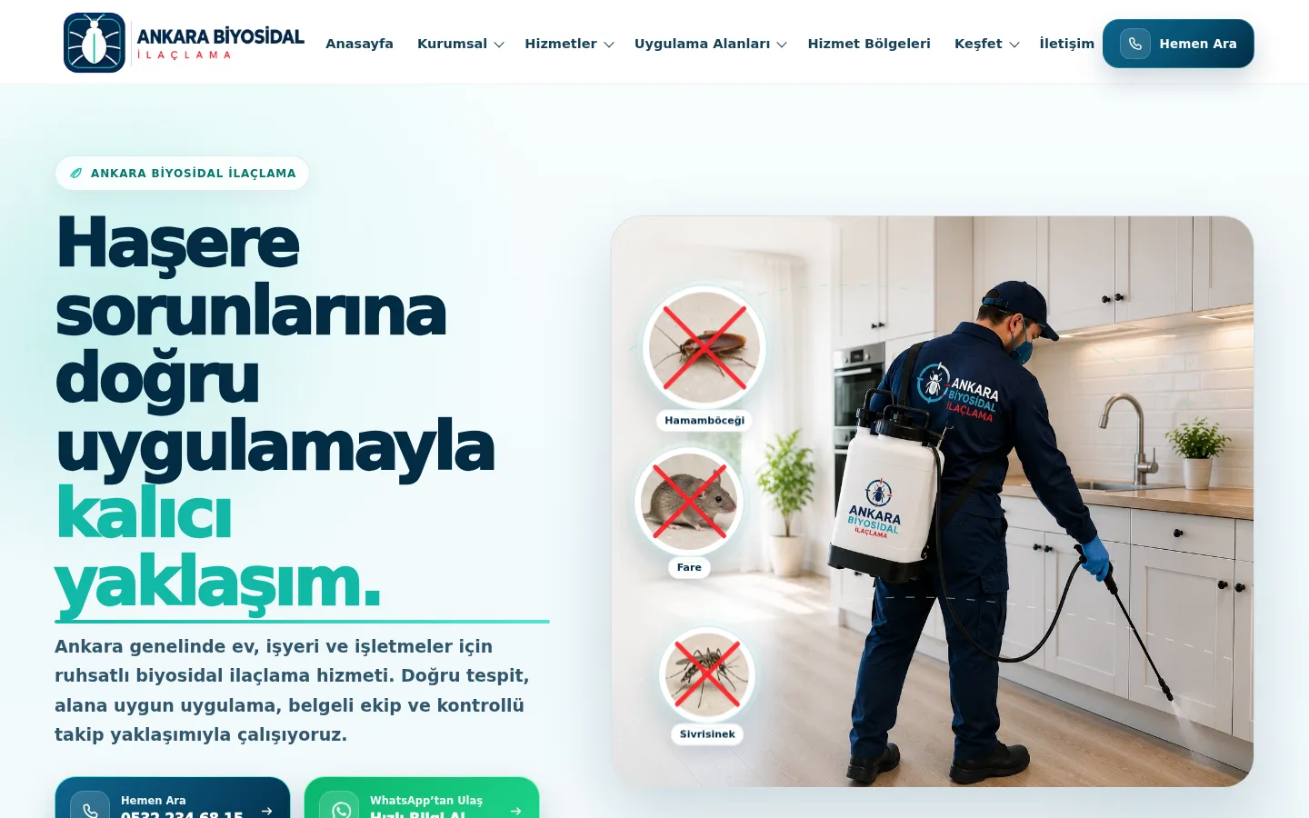 Ankara Biyosidal İlaçlama canlı web sitesinin 30.10.2026 tarihli görünümü.