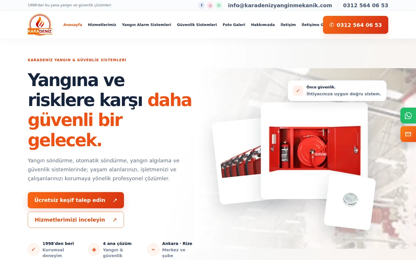 Karadeniz Yangın & Güvenlik Sistemleri canlı web sitesinin 30.10.2026 tarihli görünümü.