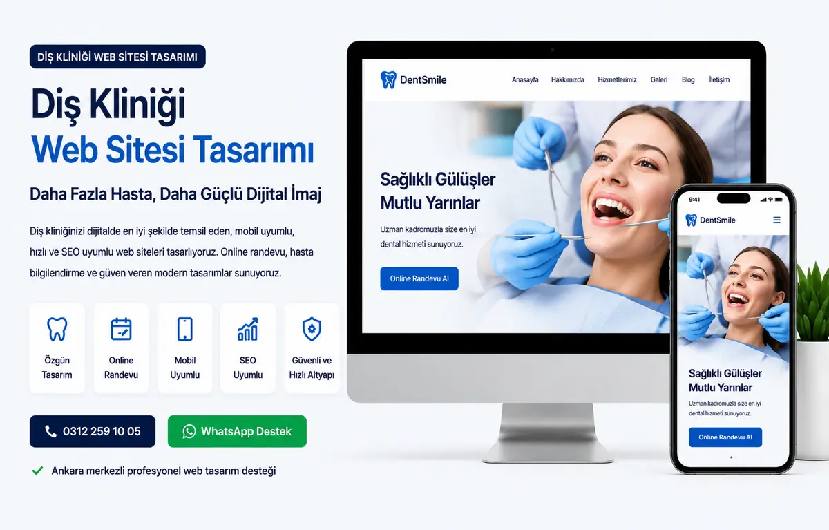 Modern diş kliniği web sitesi görseli