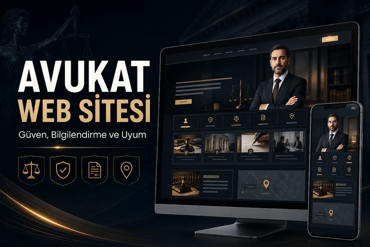 Avukat profili, faaliyet alanları, hukuki bilgilendirme ve iletişim bölümleri bulunan mobil uyumlu avukat web sitesi tasarımı
